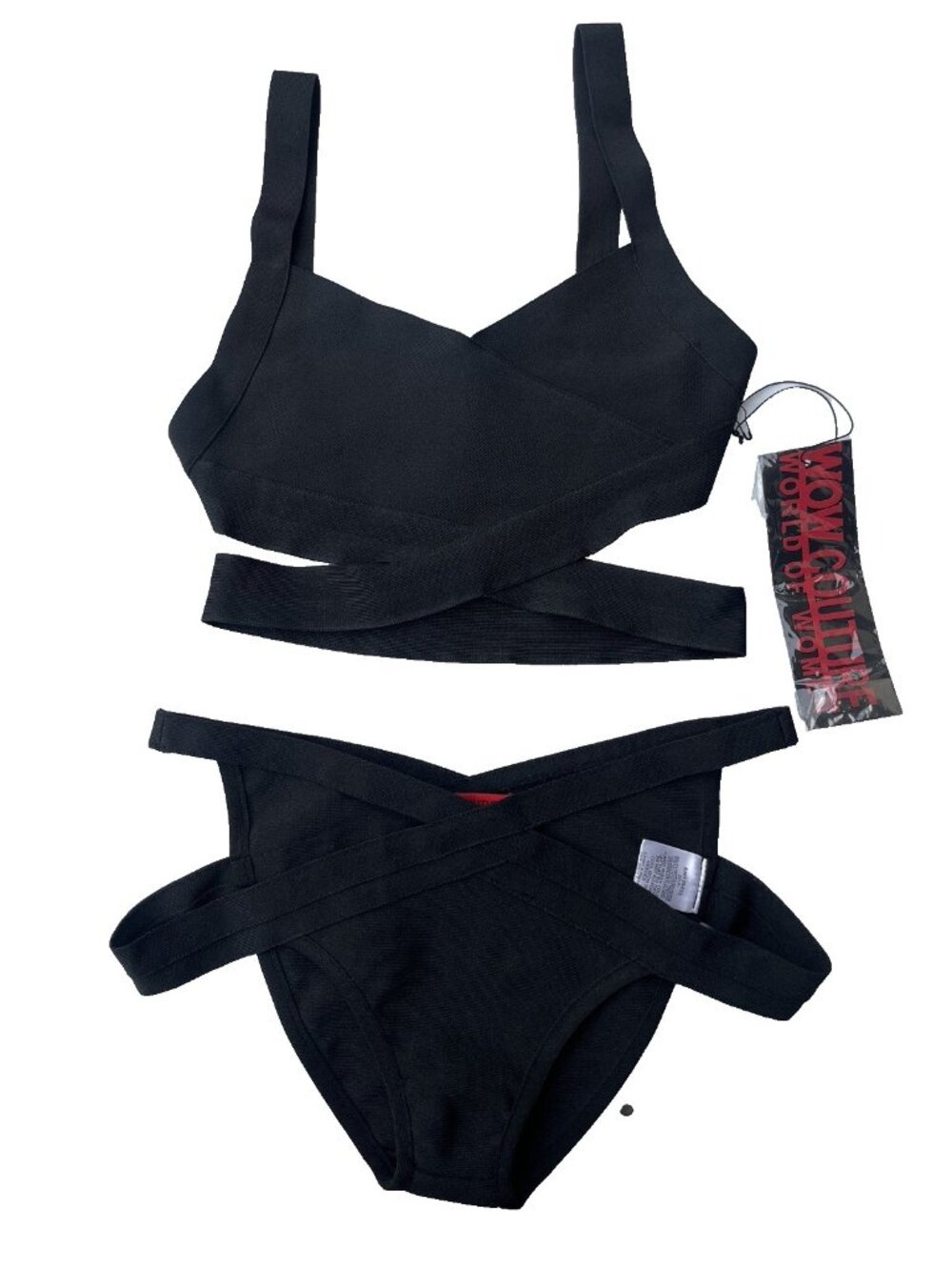 Wow Couture Black Two Pieces Set Bandage Bra And Panty Size Medium - Picture 16 of 16